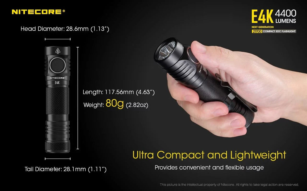 NITECORE 4400 -1100 Dual UT32 NITECORE Compact Flashlight -1x EDC Headlamp Emitter - E4K w/Nitecore Lumens Battery 21700 Combo: Lumens Included