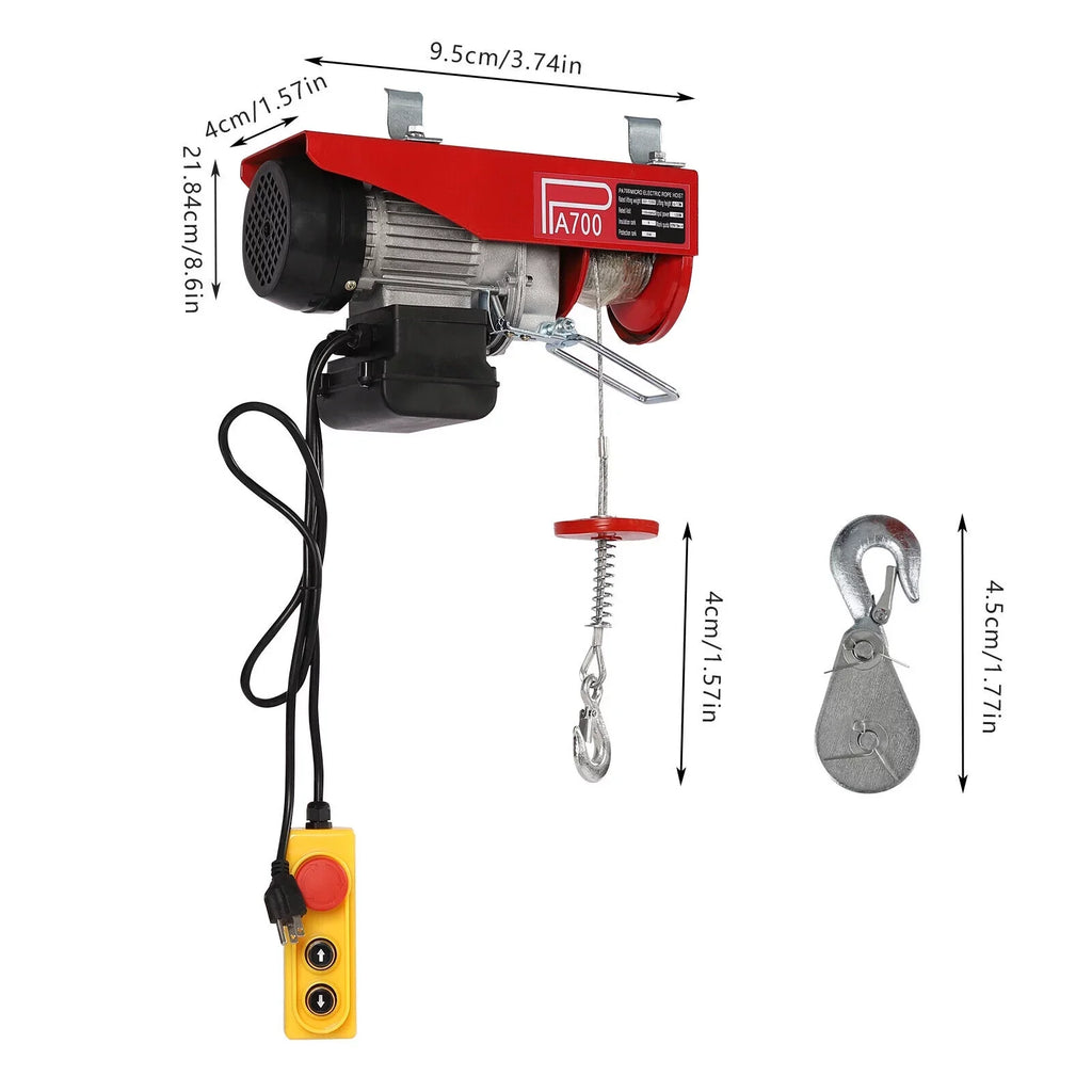Portable Hoist Winch Remote 110V Winch 1543lbs Electric W/ Control Wire Electric