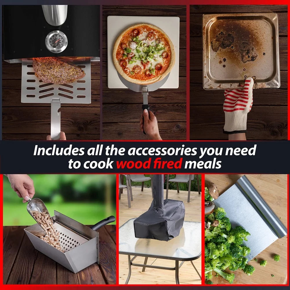 Pizza Slotted with Oven Scoop, Box Steel Deco Stone, Pizza 2-in-1 Pizza and Scraper, Stainless Open Peel, Grill 3-Layer Construction, Outdoor Functionality, (Black) Pizza Dough Grill Oven 13" Chef