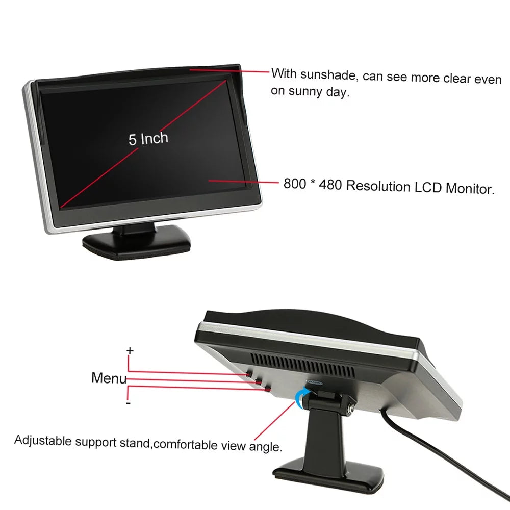 Parking - System with Safe Assistance TFT LCD View Camera Backup Inch Car for Monitor 5 Rear Display and Parking Reverse
