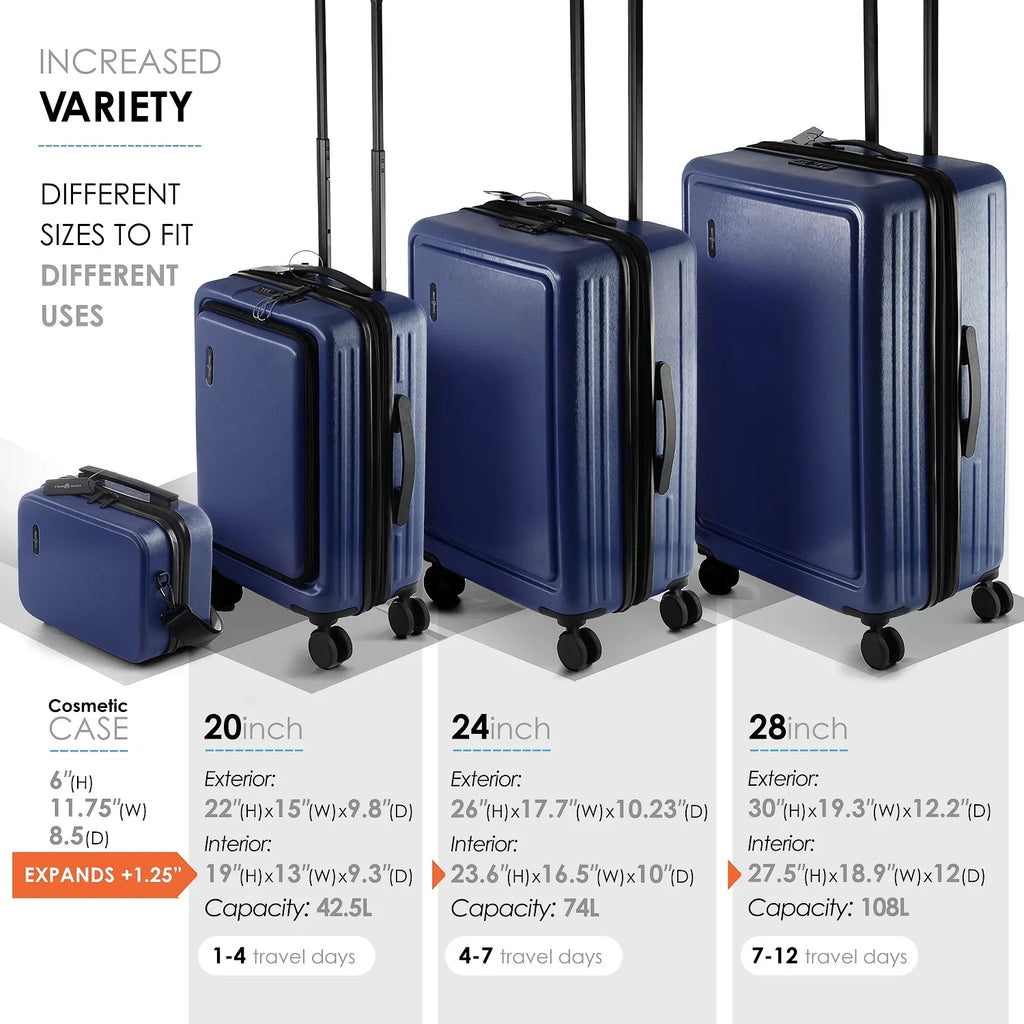 Set, Set, StorageBud Suitcase Luggage Navy 4 Piece Blue Spinner Luggage Hardshell Exapandable