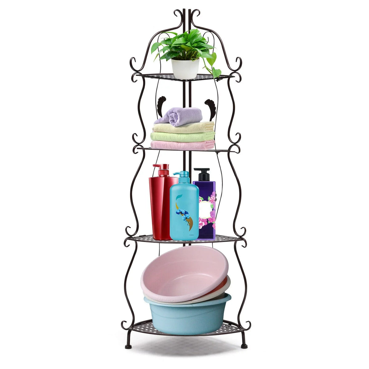 4-Tier Plant Shelf Stand Folding Balcony Storage Flower Rack Corner Pot