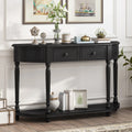 (Cherry Antique with Curved Solid Legs Open Two OLD Drawers WF298768AAC) Wooden Retro Frame Style Console Circular Design Blue Top Shelf and SKU Table TREXM +