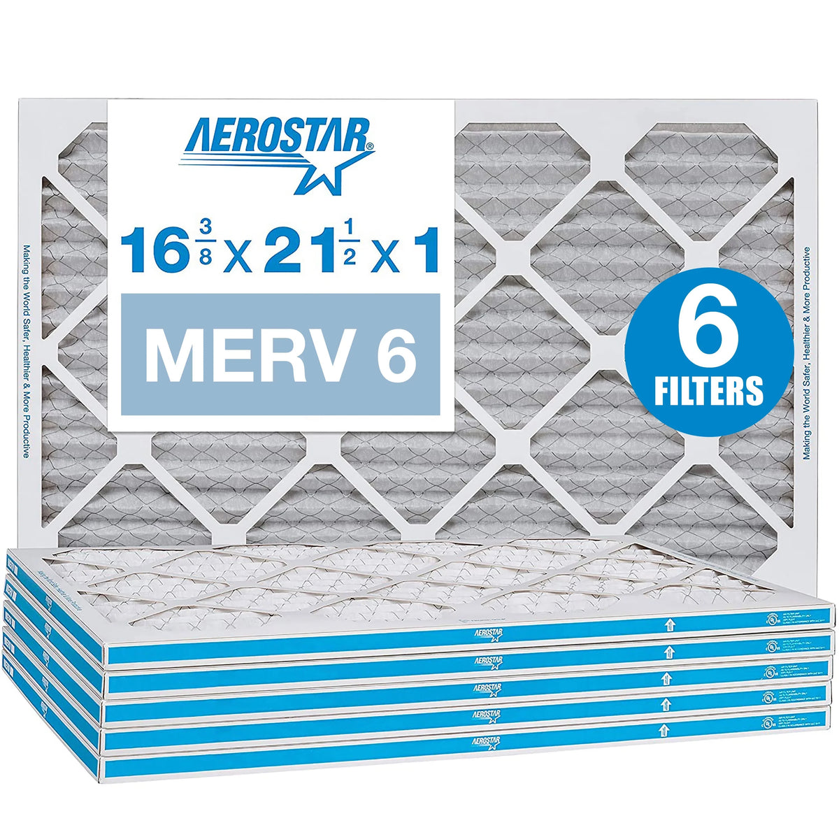 Furnace Pack Pleated Air Filter, 1/2 6 MERV Filter, x 3/8 x Aerostar 1 21 Air AC 6 16