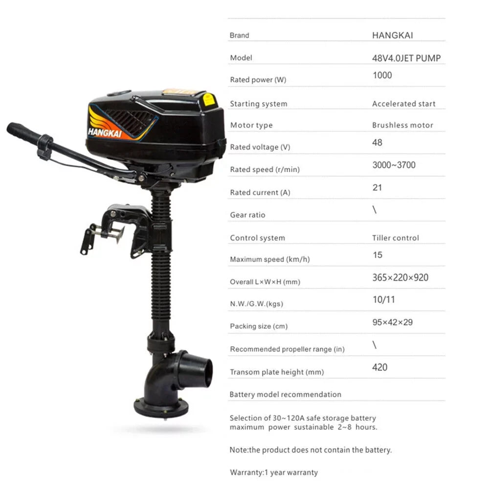 Fishing Outboard Brushless Motor 4.0JET Engine PUMP Motor 48V Electric Boat