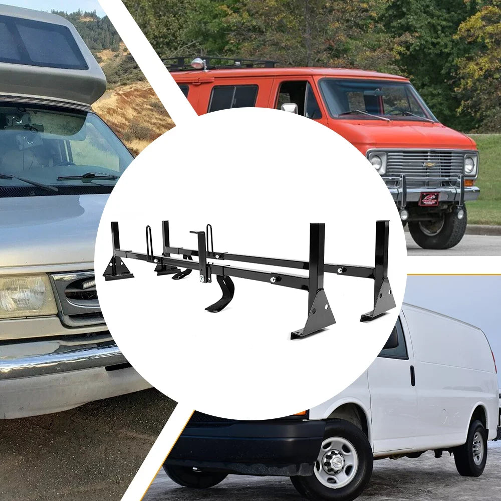 Kojem Vans Rack GMC Rack for Adjustable Roof Steel Savana Mount 68"-75" Ladders Carry 2 Ford Bars Universal Full-Size Express E-Series Chevy