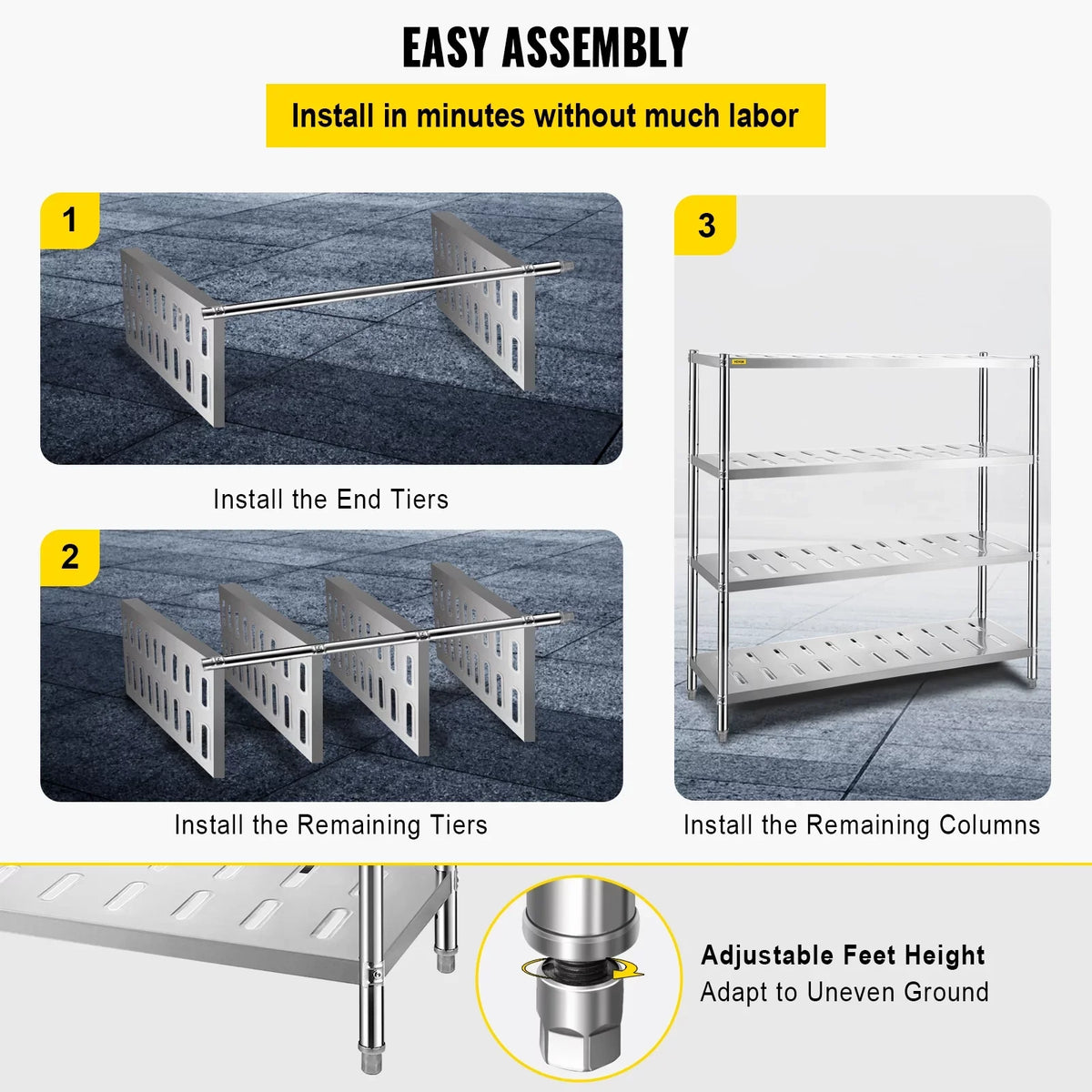 Duty Shelving 59.1x17.7x61in BENTISM Steel Heavy Shelf Stainless 4-Tier Garage