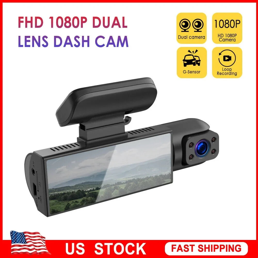and Lens JLLOM 1080P Inside Dash Cam Camera Dual - DVR Car with Front