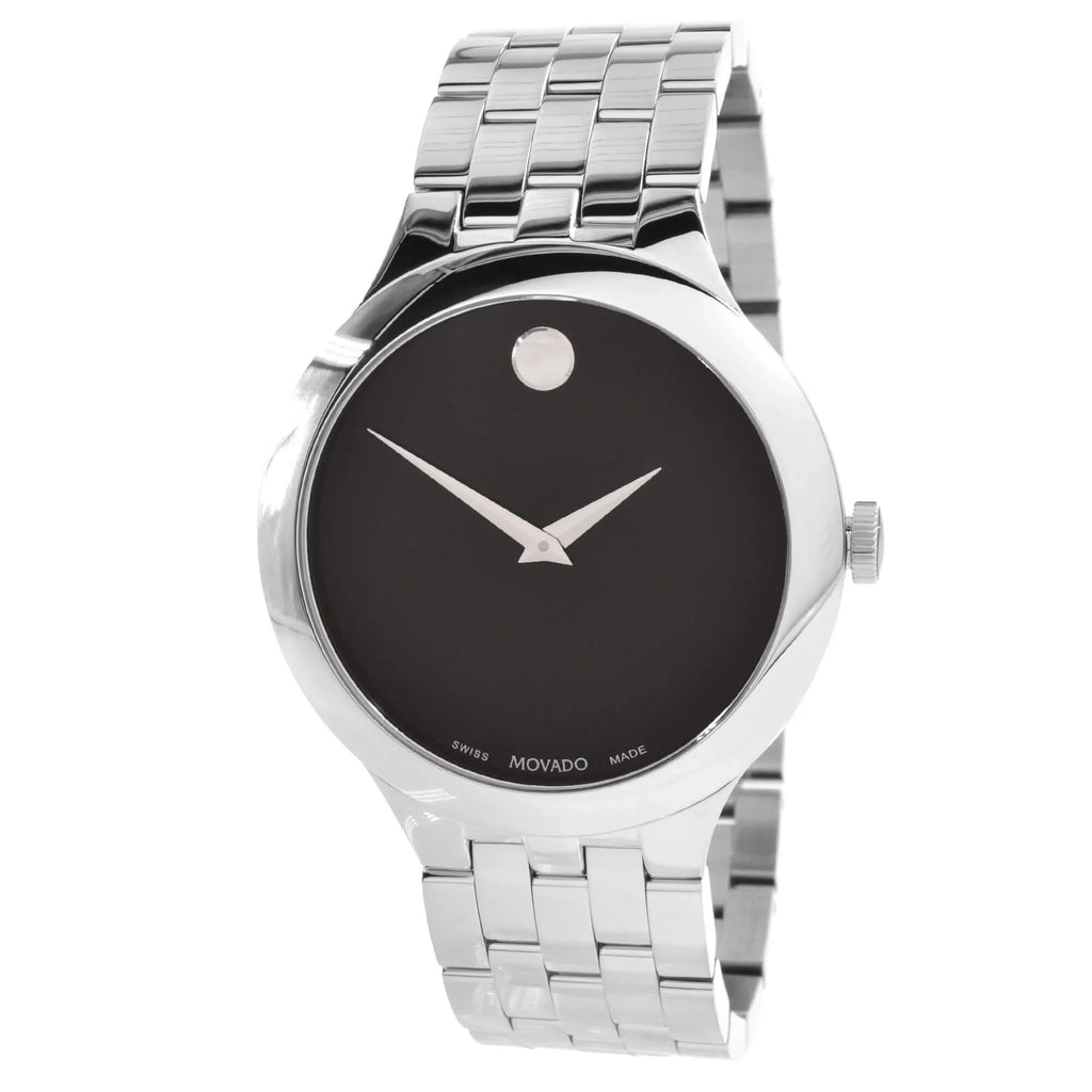 Watch 0607415 Dial Unisex Black Veturi Silver Tone Case Movado