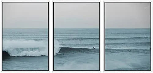 Surfers Modern Angle Wall Chic Art Ocean Waves White Art for PixonSign Nature Room, 24"x36"x3 Photography Wide Bedroom, and Wilderness Office Framed - Set Rushing Scenic Living Modern