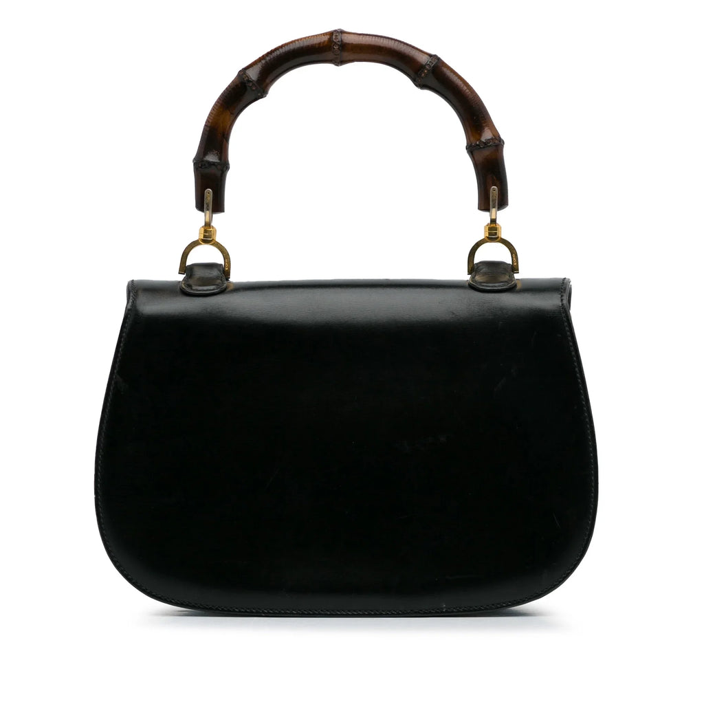 Handbag (Good) Unisex Black Bamboo Pre-Owned HandleBag Night Gucci Calf Authenticated Leather Top