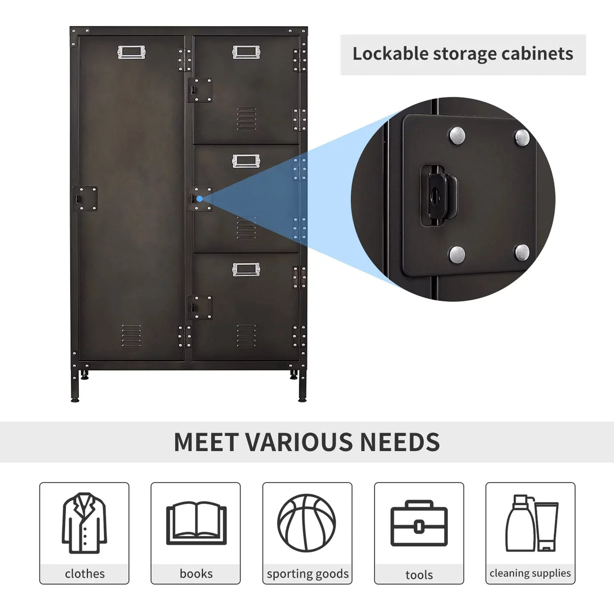 4 Employees,71" Staff,Home Steel Cabinet Lockers Storage STANI Sundries,Gym,School Office Door for Metal Lockable with for
