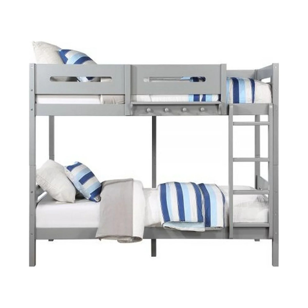 Pine Bunk Finish Bed BenJara with Twin Asin Facing Front Wood, Ladder, White Solid