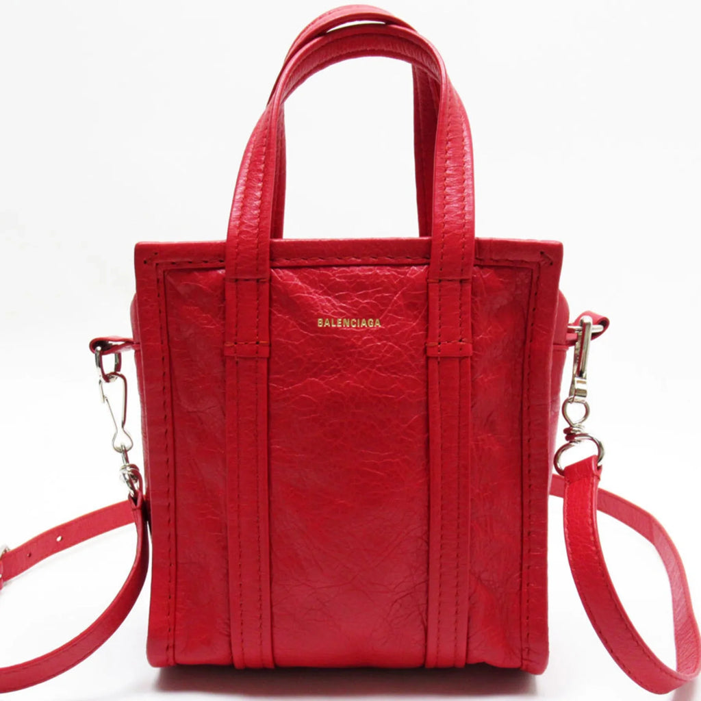 (Good) Red Bag Shopper Pre-Owned Bazaar Leather Handbag Silver XXS Shoulder Ladies BALENCIAGA