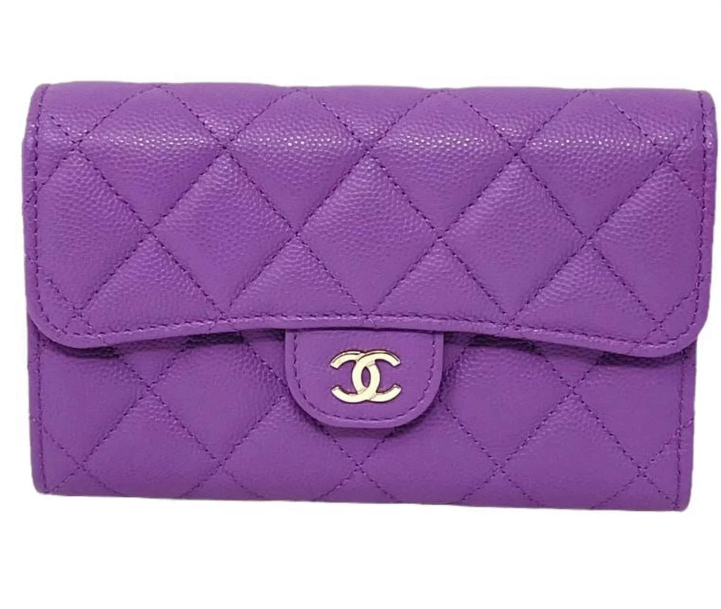Bag Clutch Chanel Long Purple NEW Leather Wallet Quilted