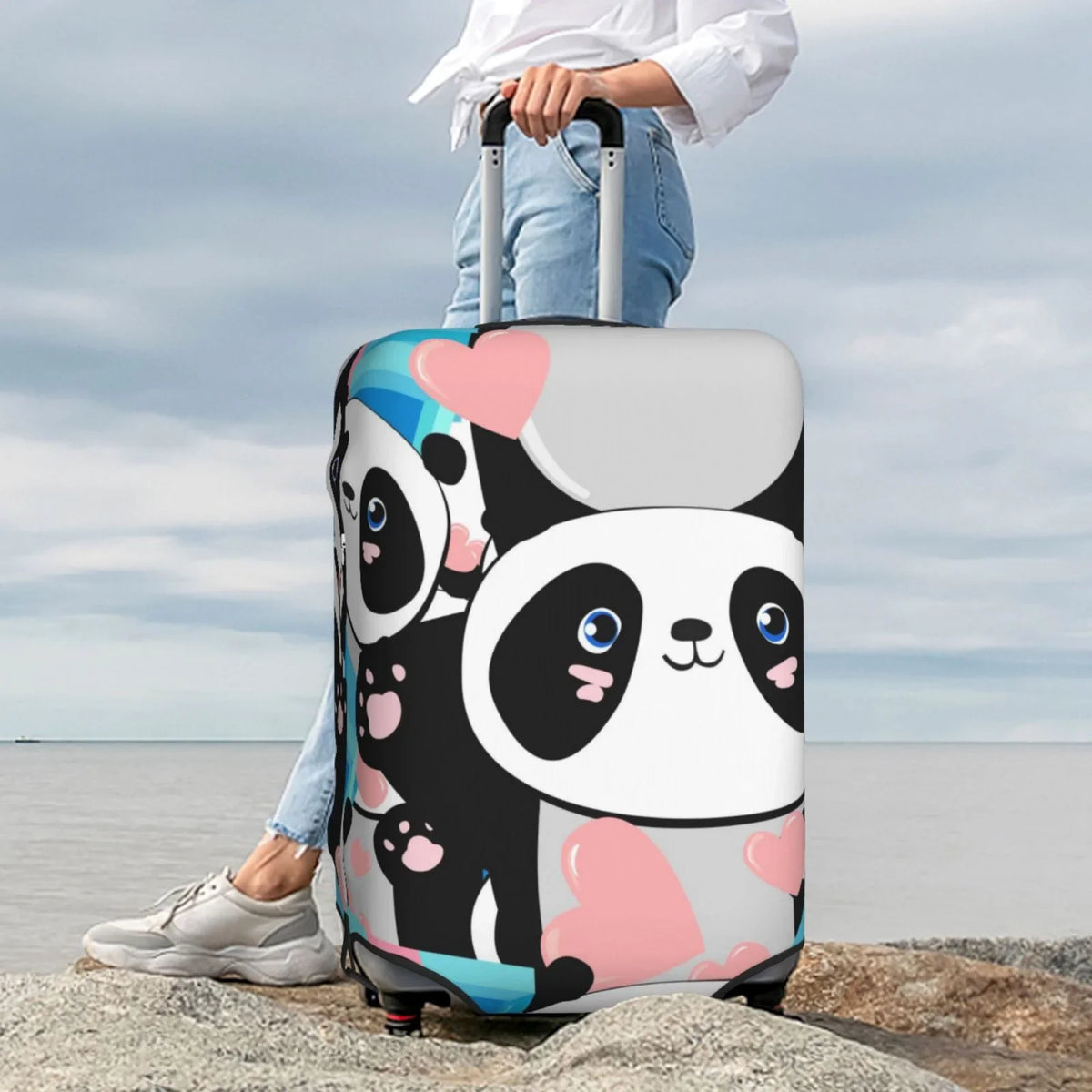 Luggage Looking Luggage Your Protector Panda Cute Suitcase Haiem Anti-Scratch New Cover,Durable, Pink Medium - Technology Washable Keep Hearts With