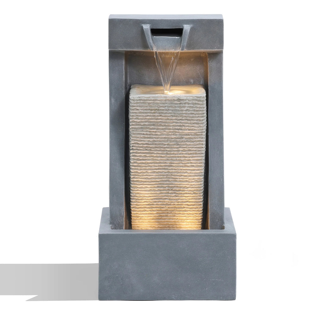 2-Column Gray Sculpture Resin Lights Fountain Outdoor LuxenHome with