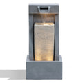 2-Column Gray Sculpture Resin Lights Fountain Outdoor LuxenHome with