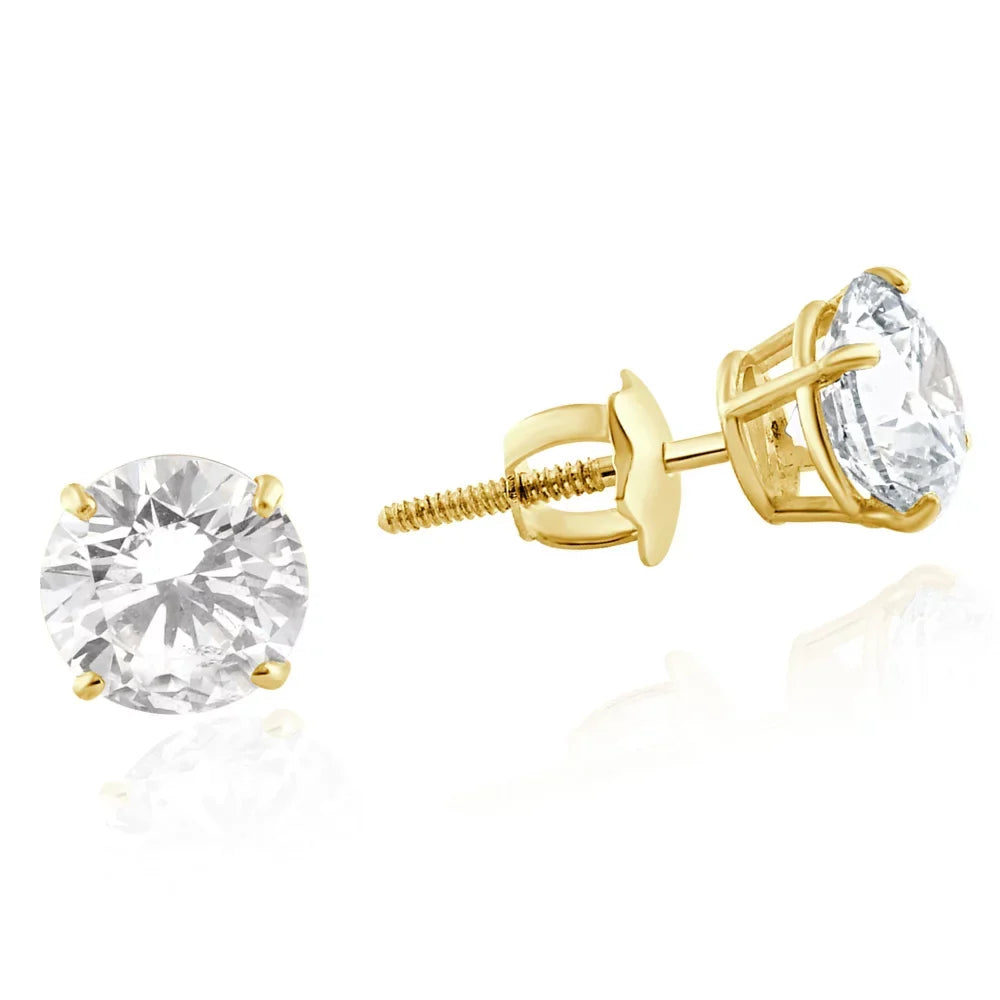 Yellow 2 Diamond With Carat Created Backs Pompeii Studs 14K Lab Gold (F,SI) Screw