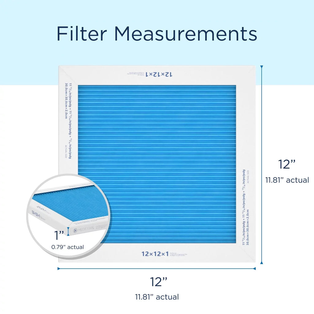 Particles Filter 12x12x1 Pleated (MERV Air HEPA Cleaning 14, Medify 95% Air 2-Pack)
