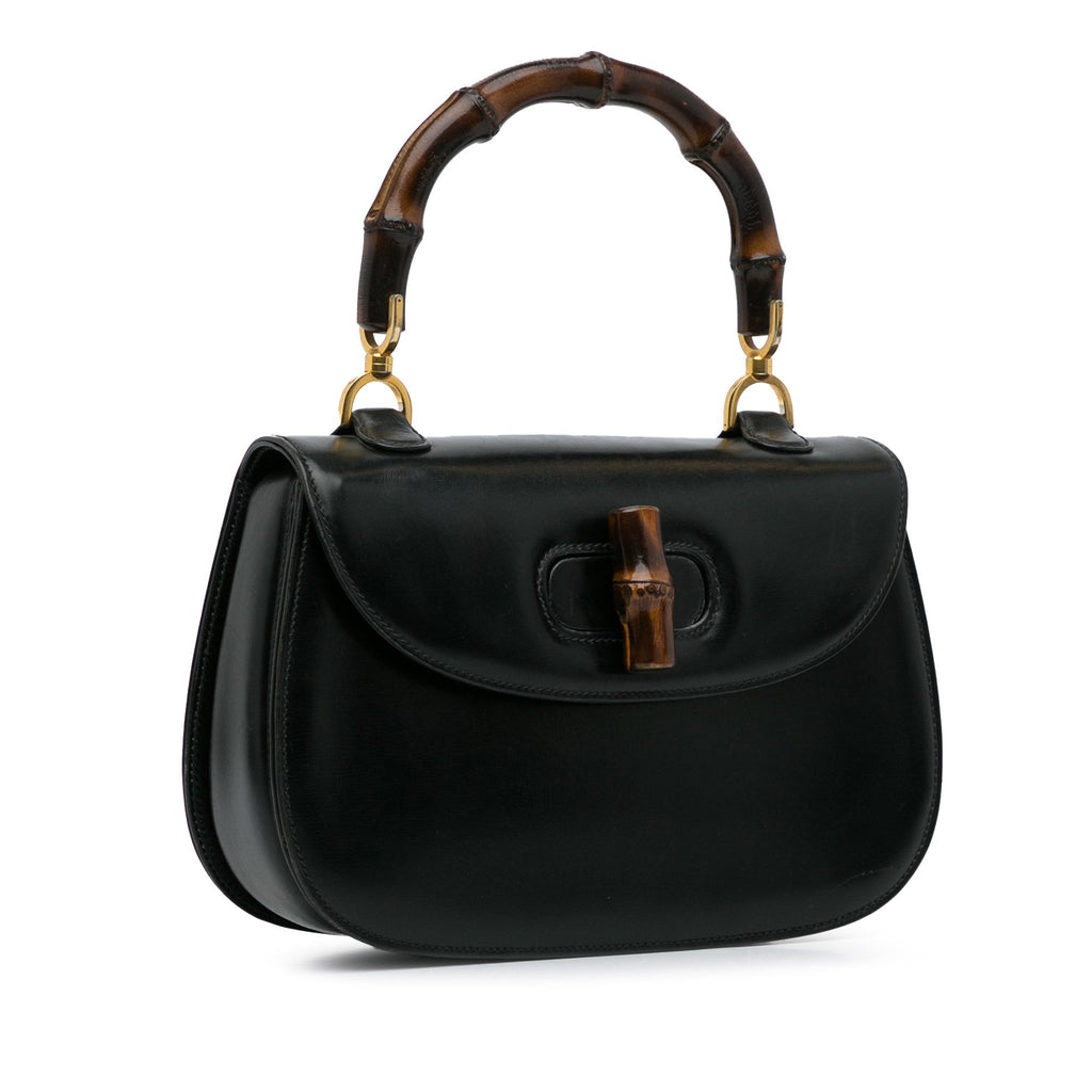 Handbag (Good) Unisex Black Bamboo Pre-Owned HandleBag Night Gucci Calf Authenticated Leather Top