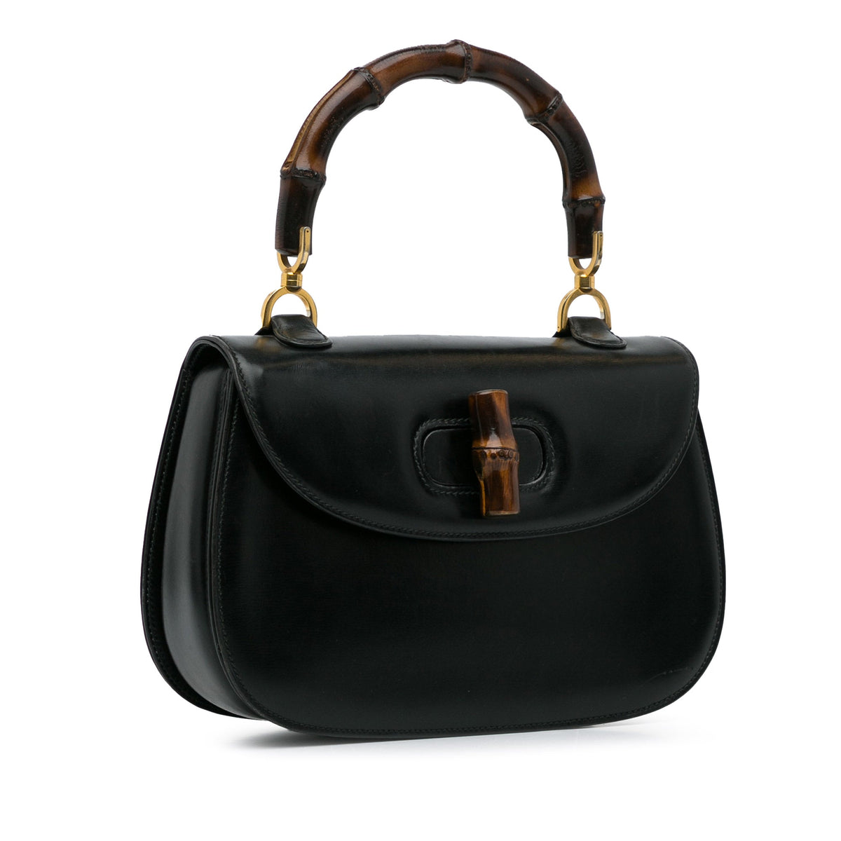 Handbag (Good) Unisex Black Bamboo Pre-Owned HandleBag Night Gucci Calf Authenticated Leather Top