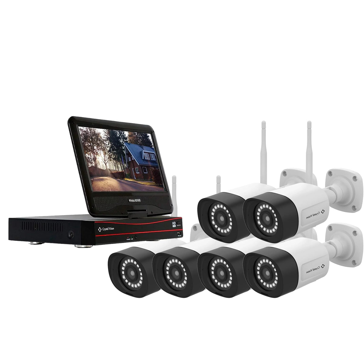 2 System 10.1 Crystal Wireless Vision Siren Way Cameras NVR 6X Floodlight 3MP Built-In Surveillance In Monitor, HD CCTV w/ [8CH] Audio