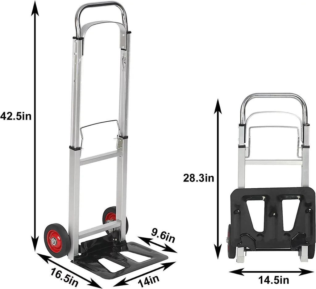 Hand Industrial Shopping Rubber for Truck Luggage Heavy Foldable with Telescoping Trolley or Cart Compact Handle Aluminum and Travel, Portable Wheels Duty