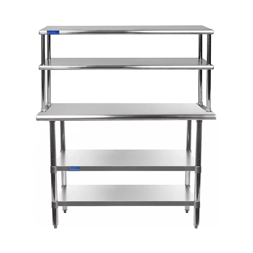 Overshelf Combo Double 18" Tier | Kitchen Prep Table Steel | Work Two Metal 24" Shelves Stainless Wide 60" With Shelving & Table x