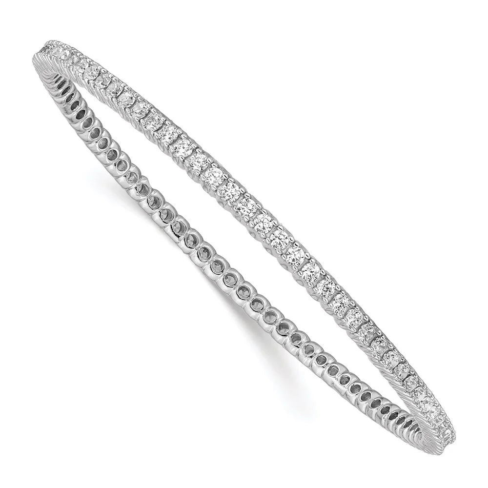 2.3mm Row Slip-on Cubic Silver Zirconia Rhodium-plated Single Sterling Bangle Silver Primal