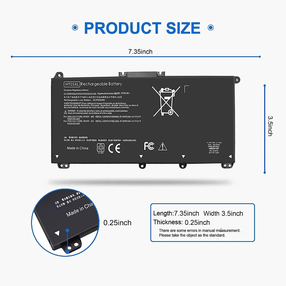 245 14-CE 41.7Wh 14-CK 15-CS 14-CK0001LA Laptop HT03XL 240 14-CK0061ST HP Pavilion 14-DQ G7 for y L11119-855