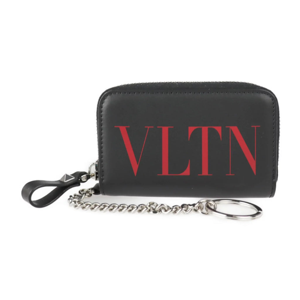 zipper round Garavani leather case key black purse red ring Pre-Owned TY2P0P24LVN metal with (Like fittings coin Valentino silver New)