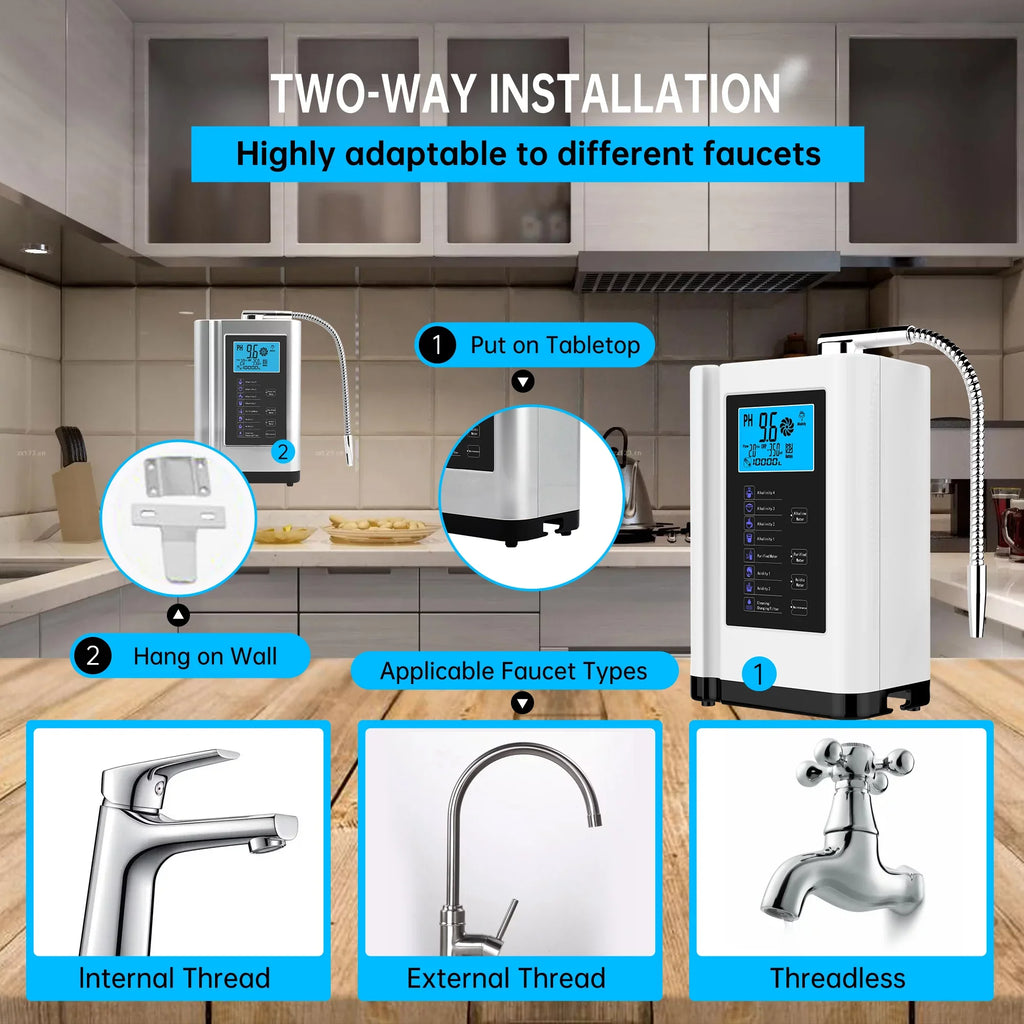 PH Ionizer, Water filter,7 Water Water to Liters 3.5-10.5 Machine, Alkaline Auto-cleaning,Intelligent Machine White) Water Purifier Acid Alka 8000 per up Settings, -500mV Voice ORP,