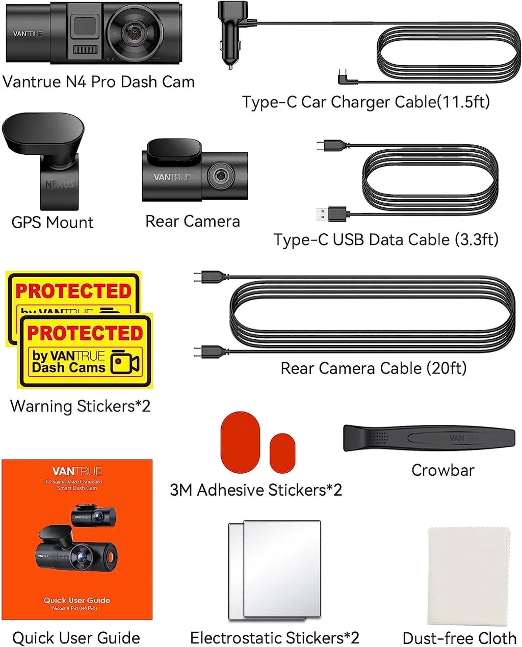 Card Dash Included) | WiFi Pro GPS + 4K + 3 N4 Channel 1080P Cam 4K (Memory Vantrue 1080P Not