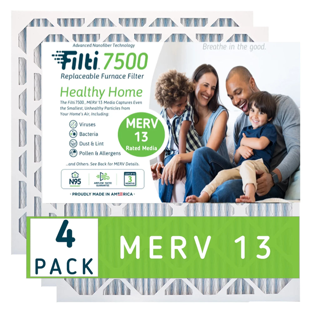 (4 Pleated 13 MERV HVAC Home 20x25x1 Air 7500 Pack) Filti Filter Furnace