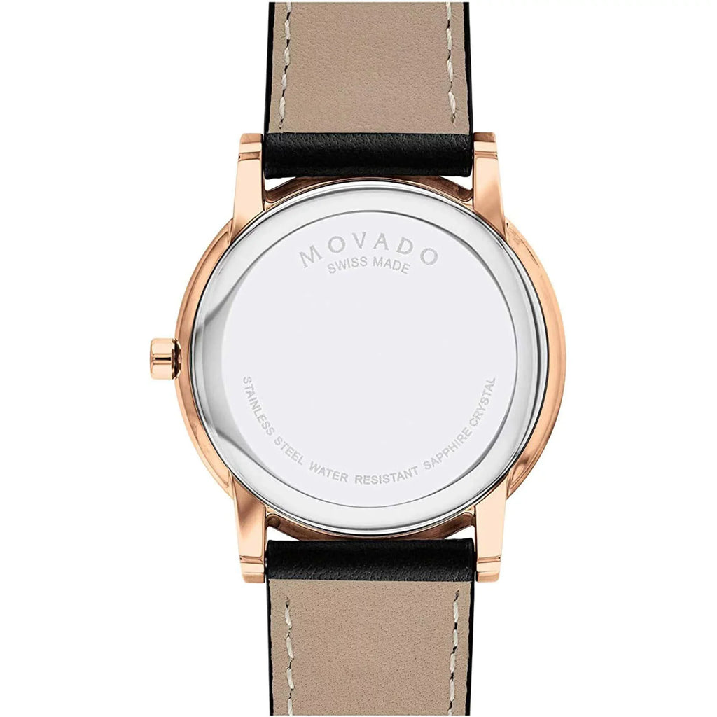 Movado Classic Black Watch Museum Rose 0607315 Leather Gold Men's