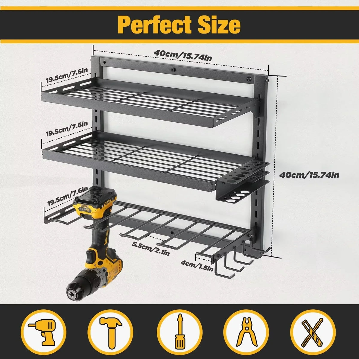 Layers Organization Storage Drill Mount Rack Workshop Organizer, 3 Tool Power and Charging with Power Tool Wall Organizer, COFIT Height Station, Tool for Holder Garage Adjustable Iron Tool