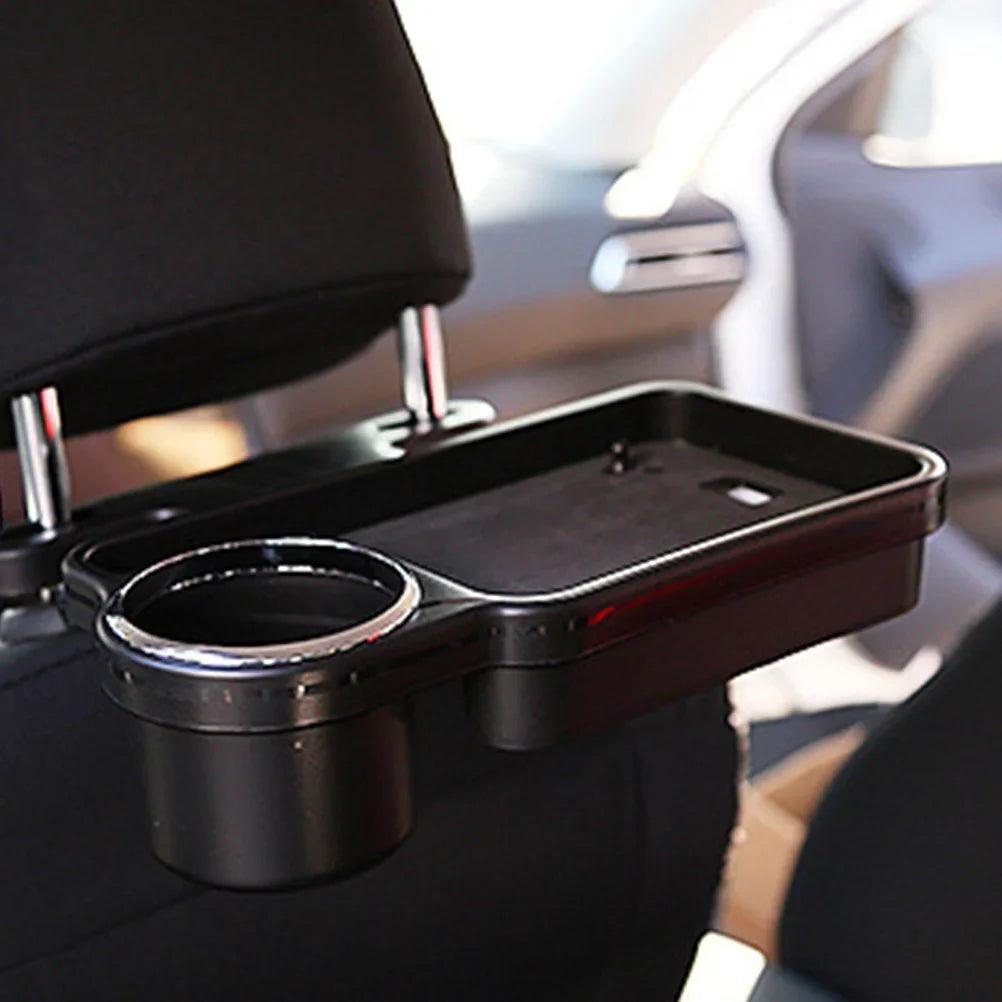 Folding Car Drink Table Back Desk Rear Tray Seat Food Holder (Black) Universal Mount Travel Cup Stand