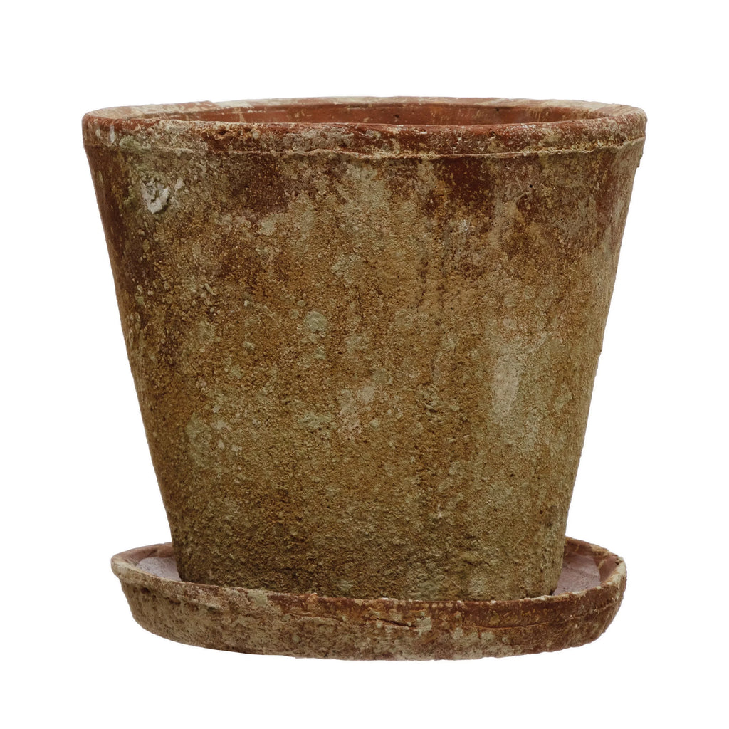 Pot) Creative Finish, Co-Op 8" 2 Cement of Distressed (Holds Saucer, Planter with Set Terra-cotta