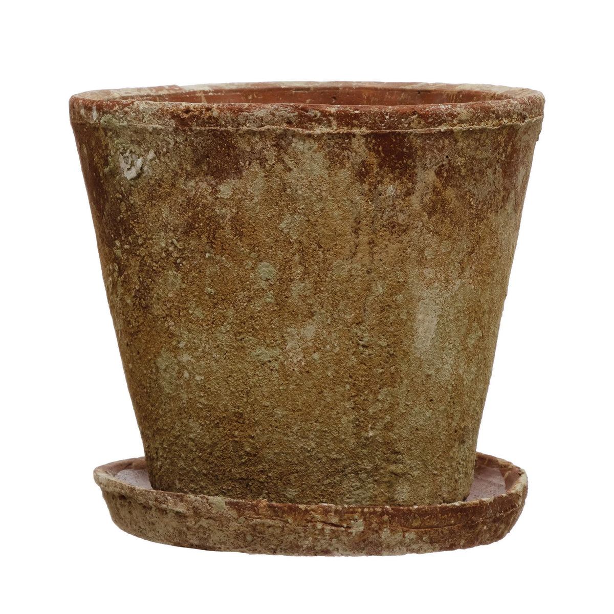 Pot) Creative Finish, Co-Op 8" 2 Cement of Distressed (Holds Saucer, Planter with Set Terra-cotta