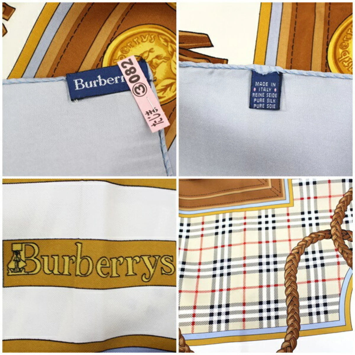 Pre-Owned Plaid Scarf Silk Gray Blue Burberry's Burberrys (Good) Women's