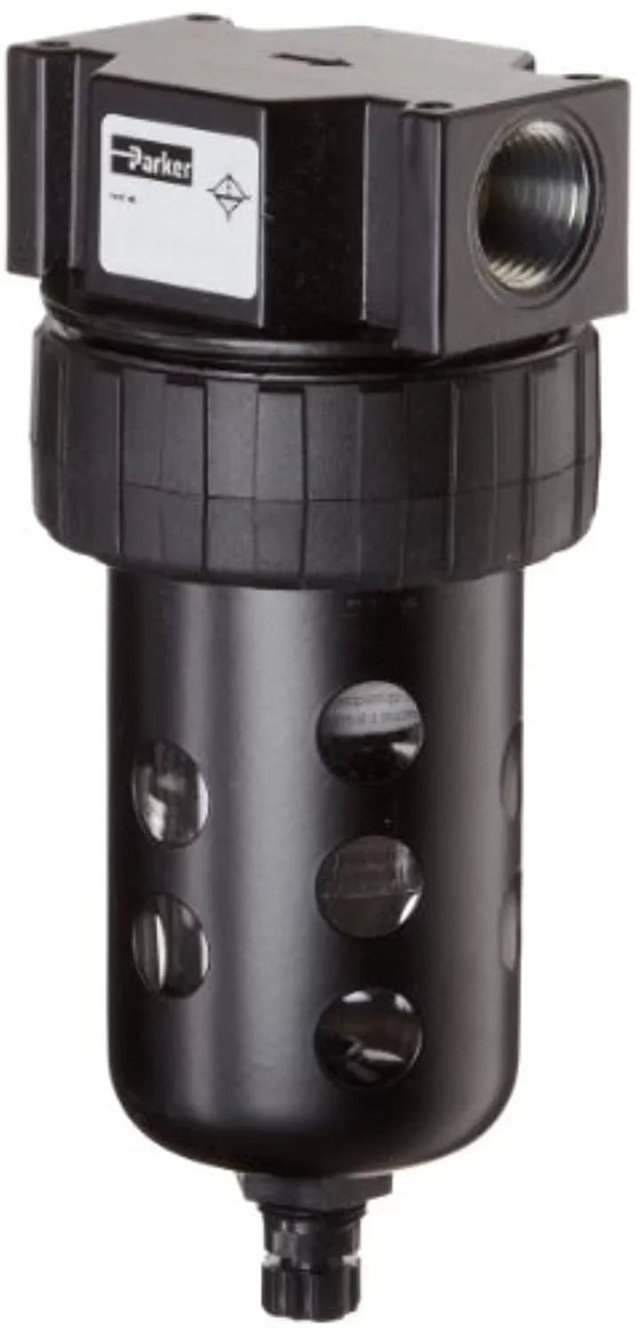particulate, parker npt micron, polycarbonate 53 06f12ac 1/4" with compressed manual bowl bowl removes filter, metal drain, guard, air scfm, 40