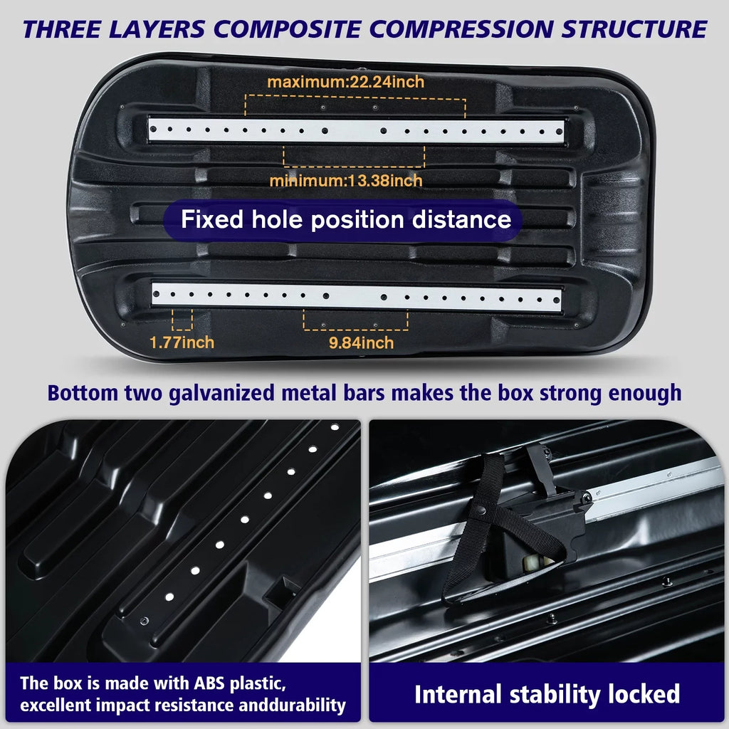56.3" x H, Box Waterproof Large ft³ Rooftop Hard Fibre Box Locks, Cargo Cargo 30.3" W Carrier 13 Rooftop for x Grain Double Carbon L Cargo 13.8" with Shell Rooftop SUV