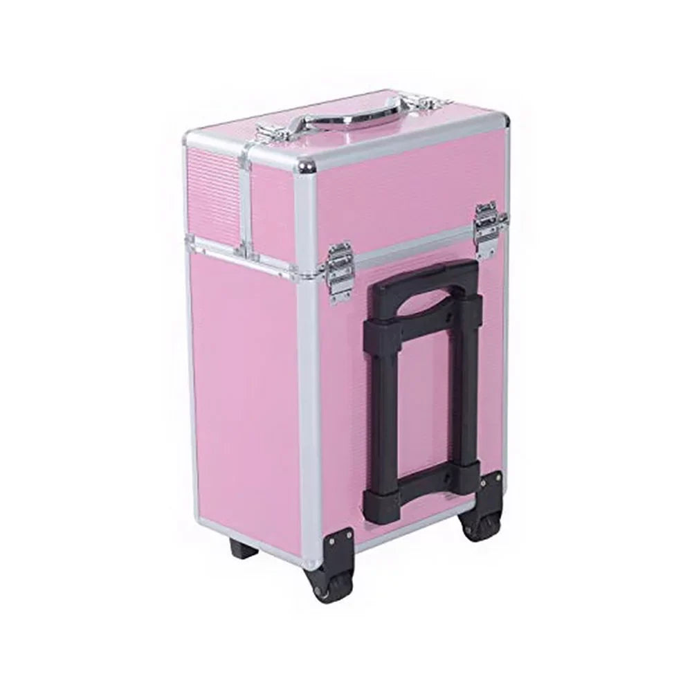 4 Pink Rolling Makeup Rolling Organizer Women, with Extendable Cases, Case Makeup Train for Tier Lockable Case Trays, Cosmetic Cosmetic WRWQ852 Cosmetic Wheels