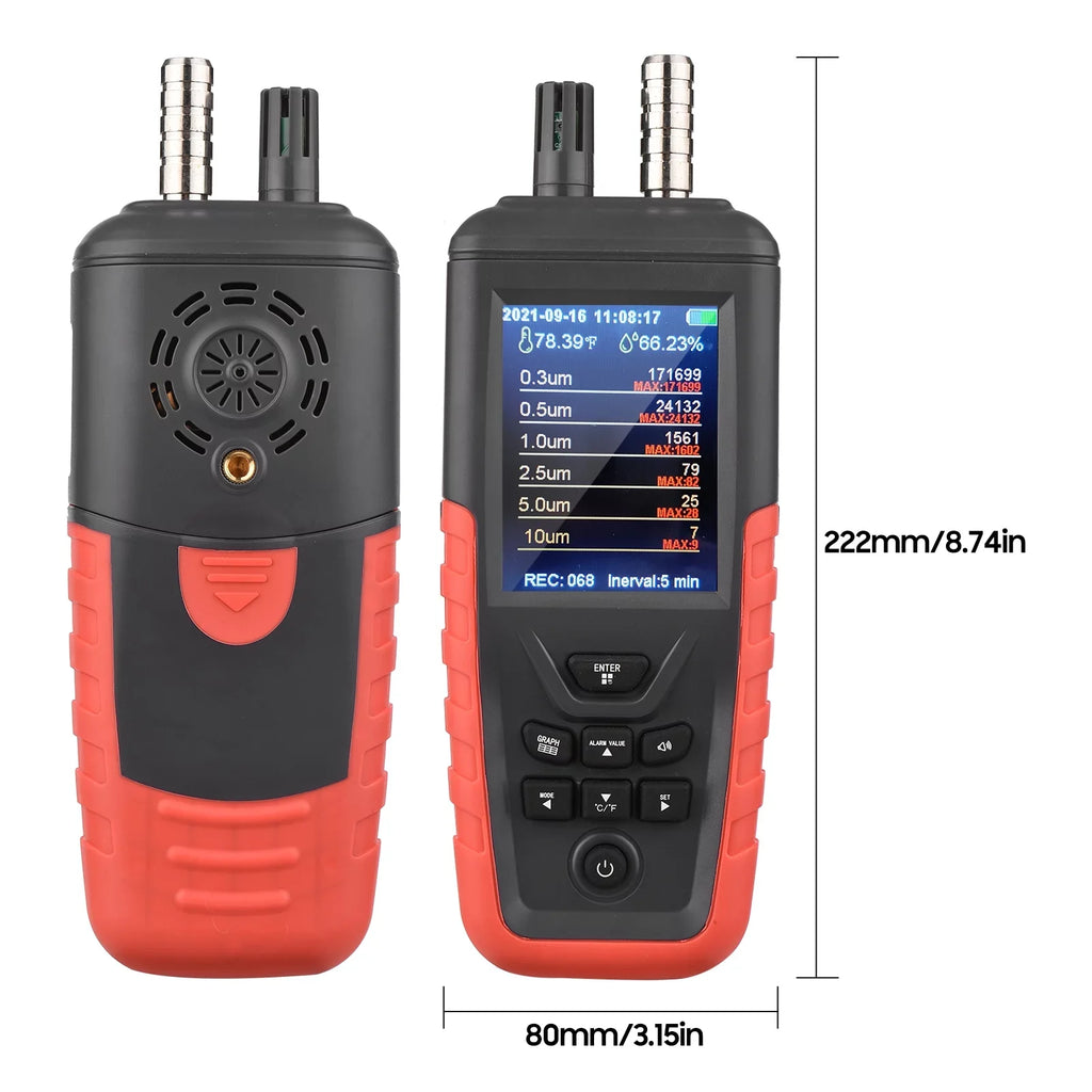 Walmeck Quality Backlight Home 3.2-inch Temperature Tester Detector Humidity Offi PM10 PM2.5 with Counter 2.5μm/ 0.3um/ 6-Channel Screen Air Dust 10um Particle 5.0μm/ Color 0.5μm/ 1.0μm/ TFT