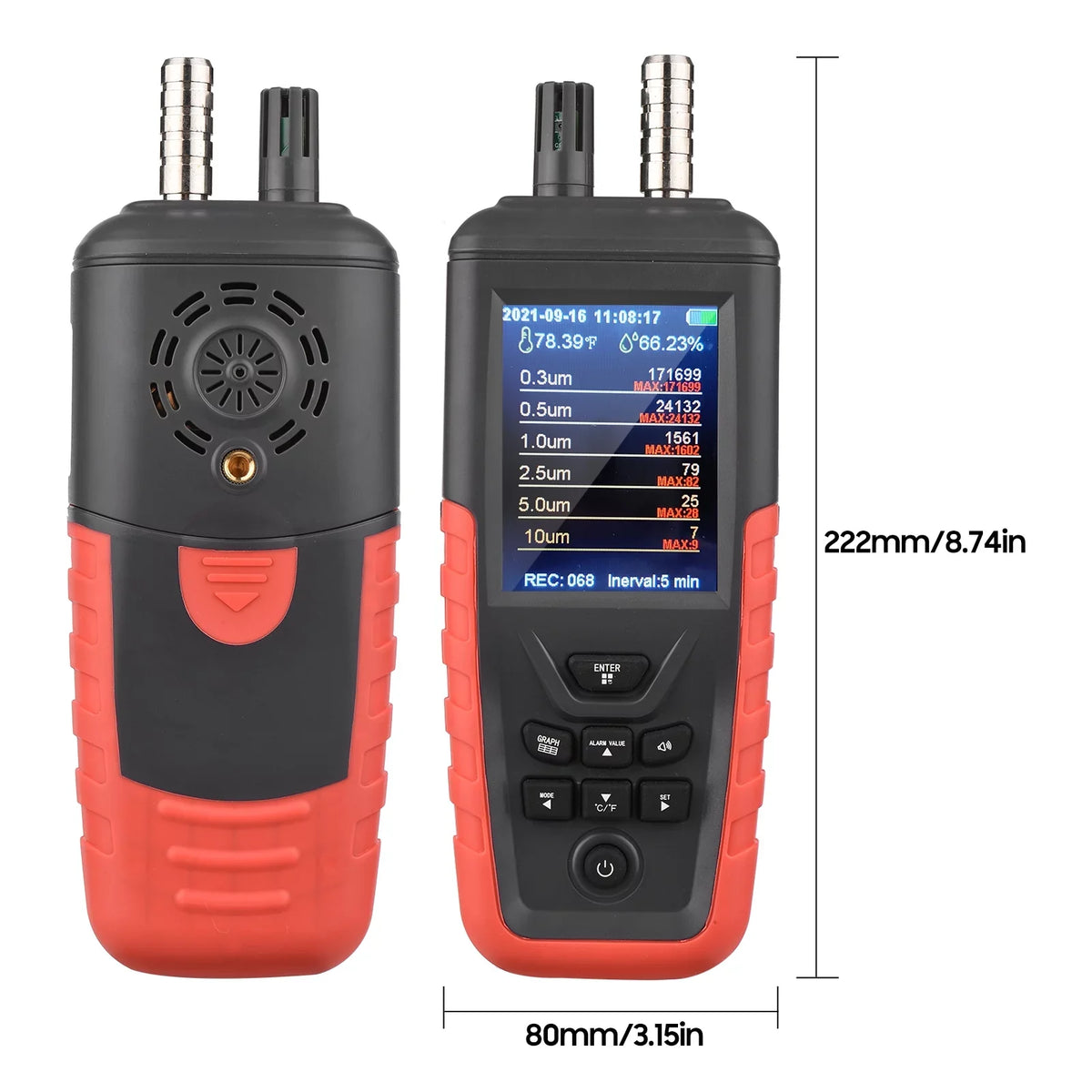 Walmeck Quality Backlight Home 3.2-inch Temperature Tester Detector Humidity Offi PM10 PM2.5 with Counter 2.5μm/ 0.3um/ 6-Channel Screen Air Dust 10um Particle 5.0μm/ Color 0.5μm/ 1.0μm/ TFT