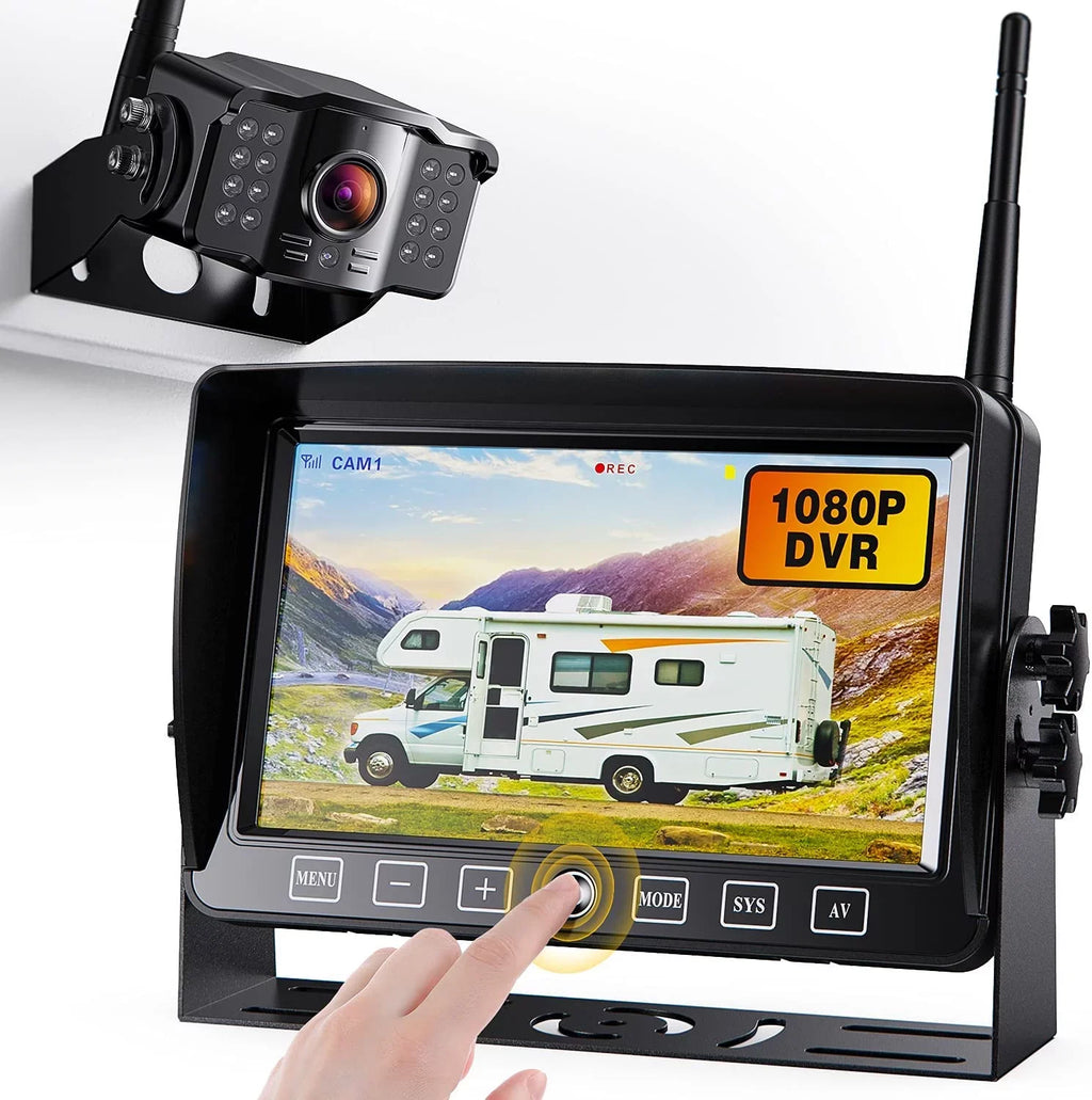 Rear Camera Camera Recorder Backup Monitor Kit Long for Pickup Wireless Signal RV Range Truck Motorhome 1080P Xroose CM1 with Button Trailer, Monitor View DVR Touch Camper, for + 7” Extra