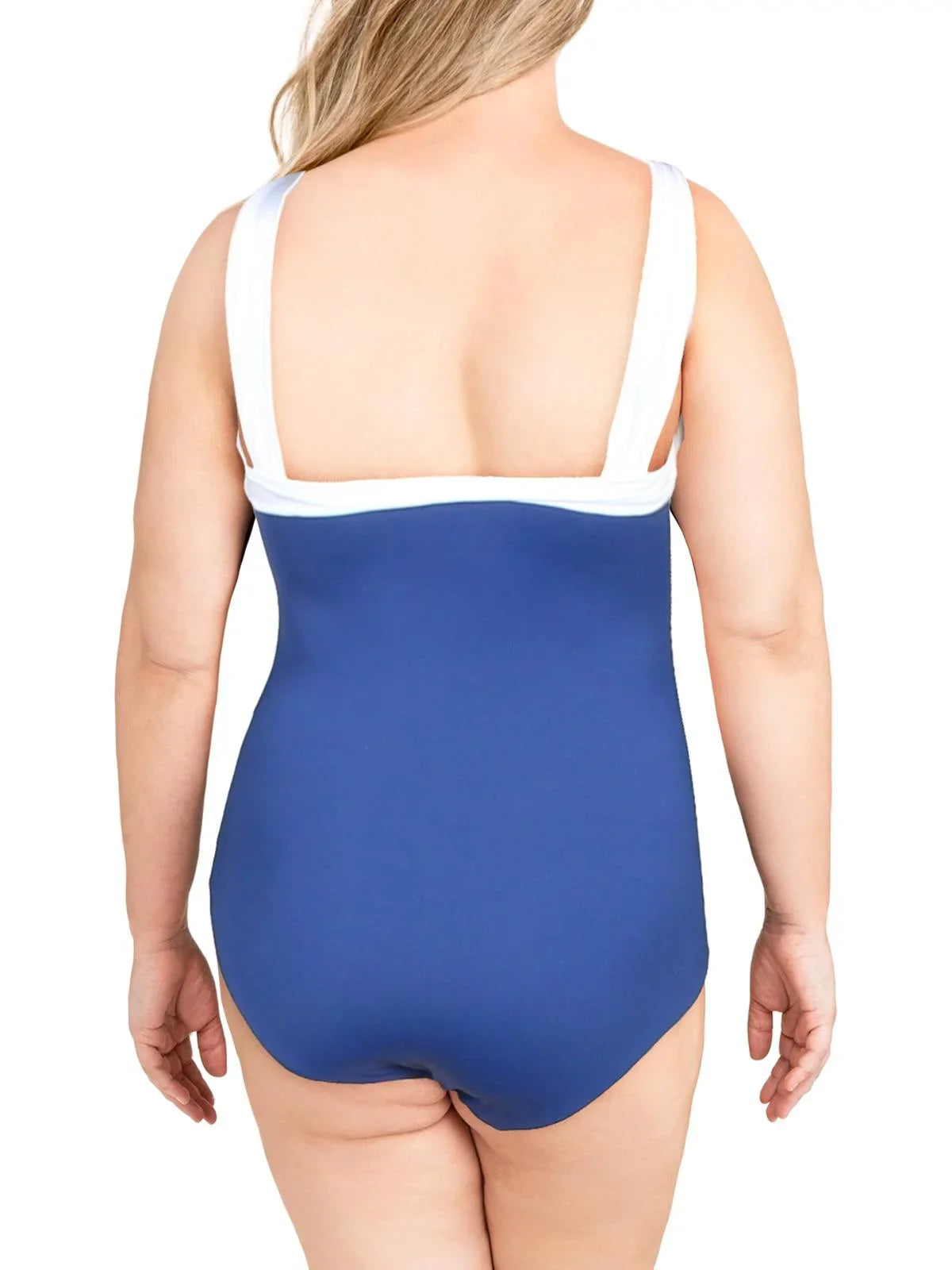 Contrast Lauren One-Piece Slimming 14 Lauren Trim Blue Swimsuit Womens Ralph
