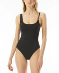 12 Michael Women's Chain Swimsuit Detail Black Kors One Size Piece