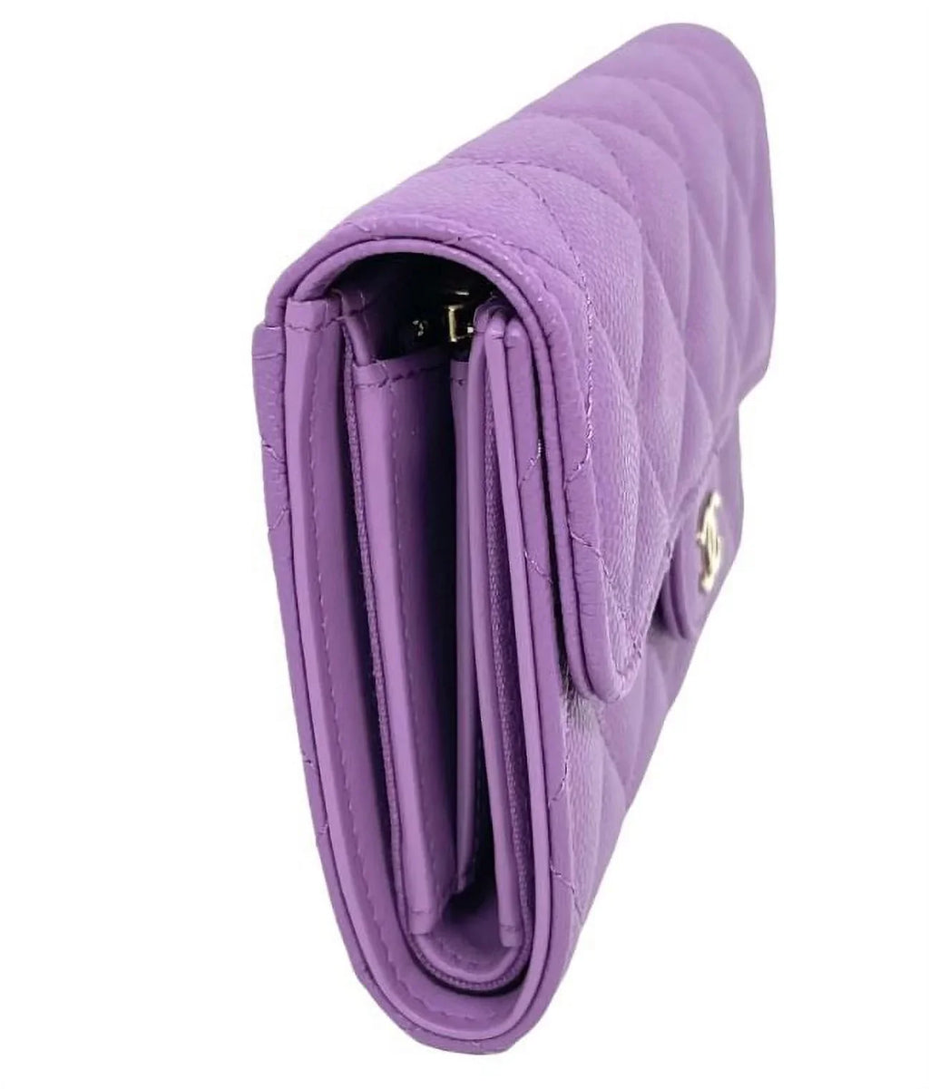 Bag Clutch Chanel Long Purple NEW Leather Wallet Quilted